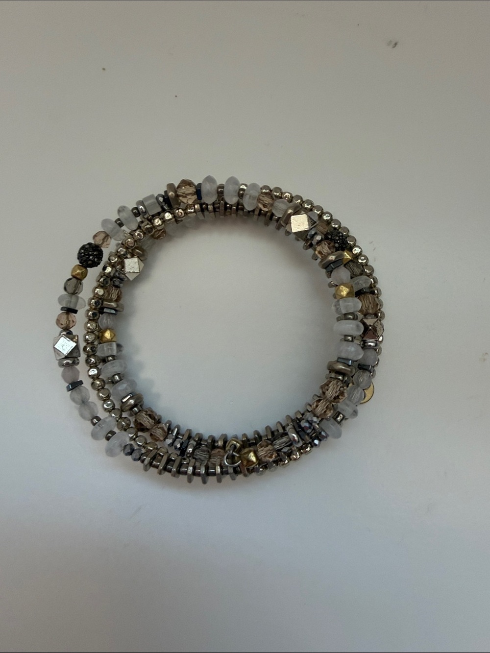Stella & Dot Multi-Strand Beaded Coil Bracelet in Gray and Gold